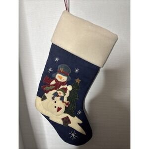 Snowman‎ Birds Snowflakes Christmas Stocking 18" Navy Red 2004 Prima Creations